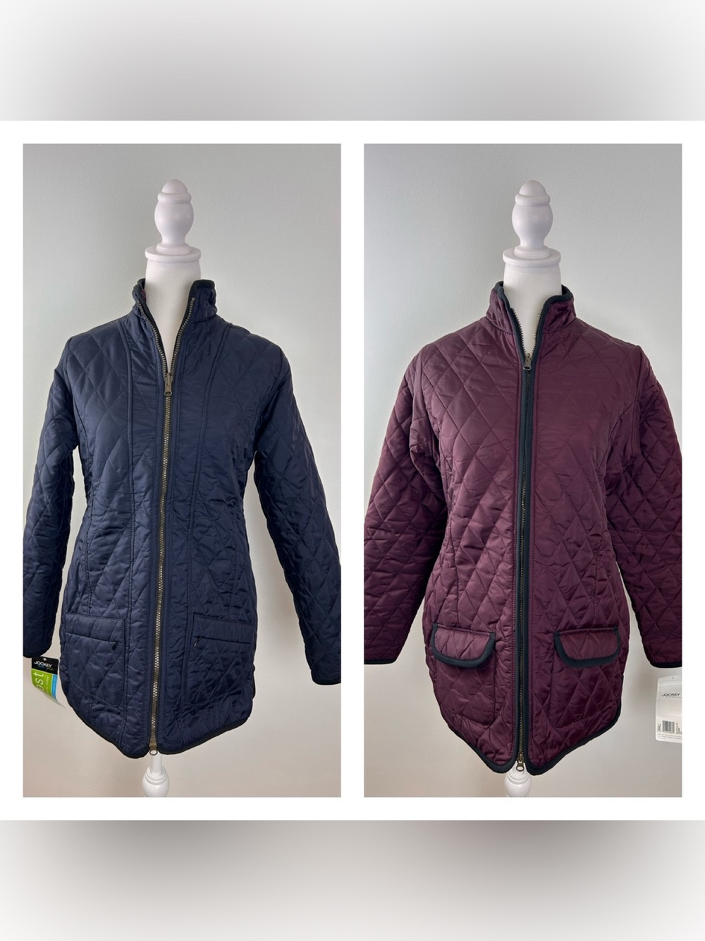 Reversible Quilted Jacket S Plum Burgundy Navy NWT